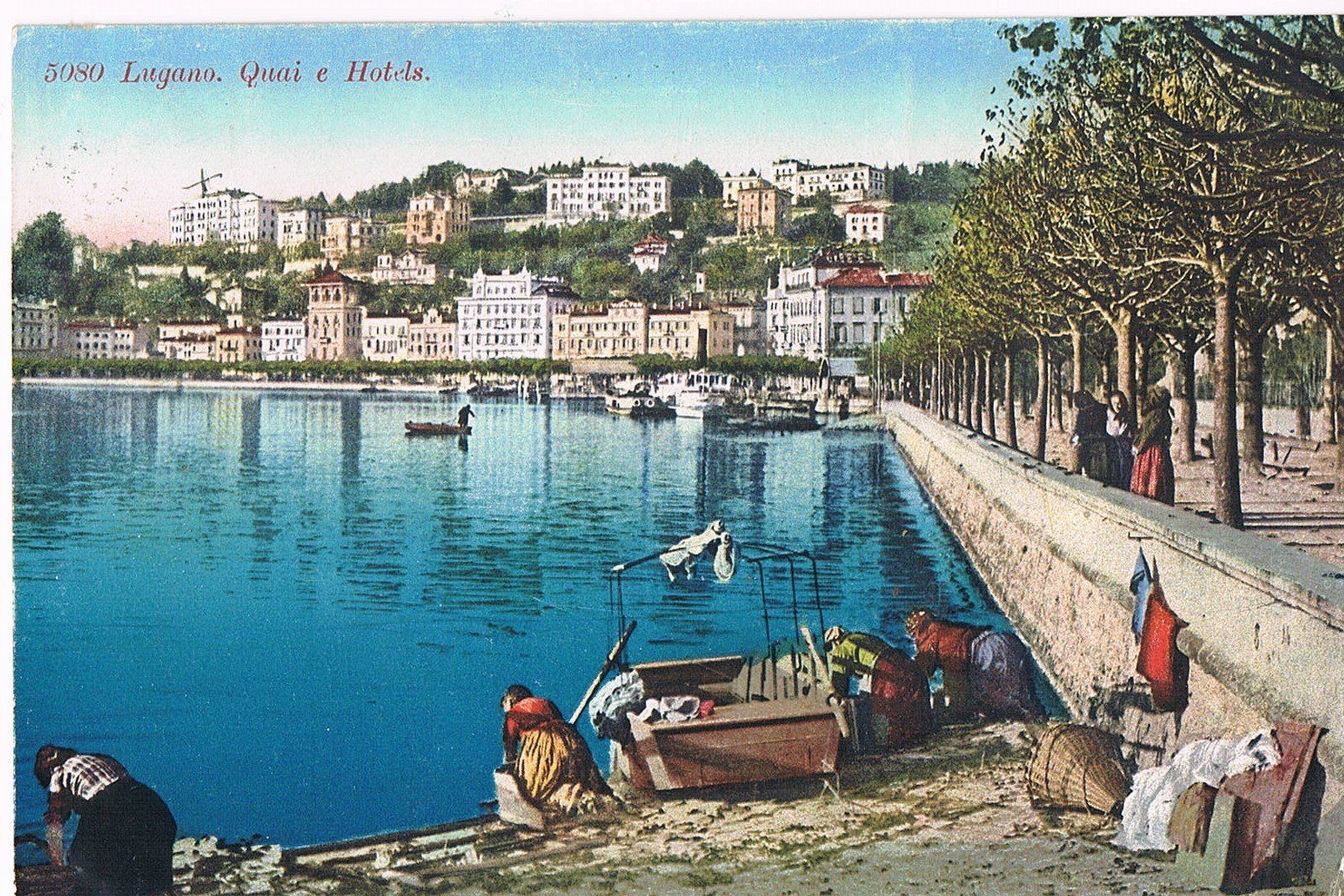 Cartoline postali: LUGANO, alte AK, Wäsche am Seeufer – Usato da Buchs AG venduto da Baerfisch