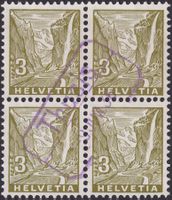 THUSIS 1936, Nr.194 im Viererblock mit viol.Bahnpost-STEMPEL