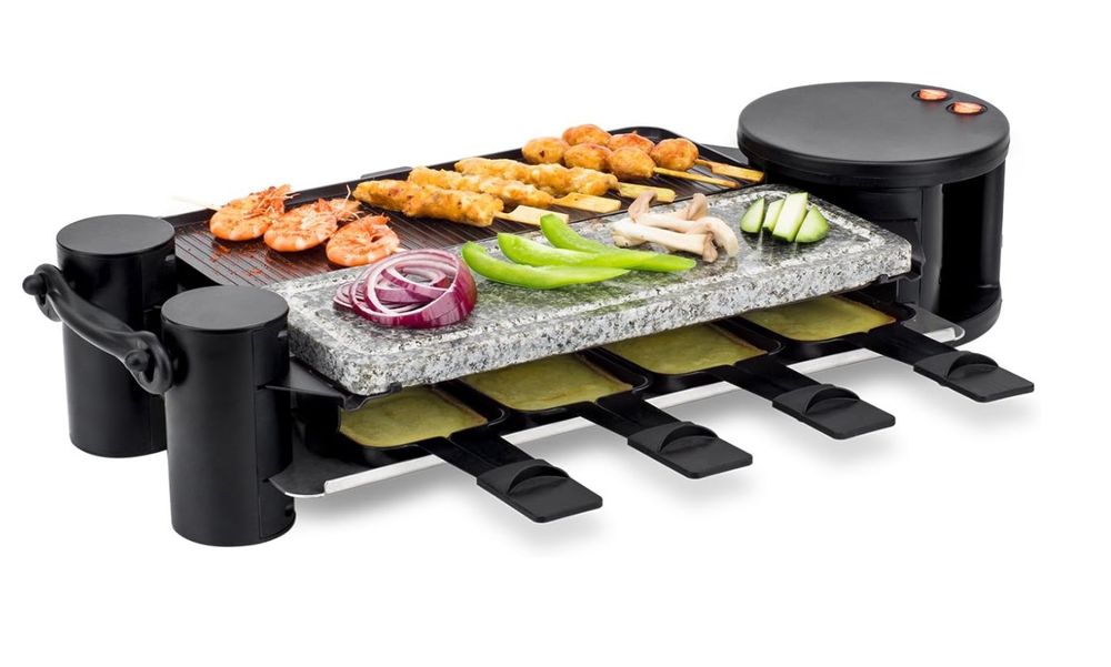 H.Koenig Raclettegerät 4in1 - Mit Grill, Naturstein & Crêpe-Pfännchen Für 8 Personen