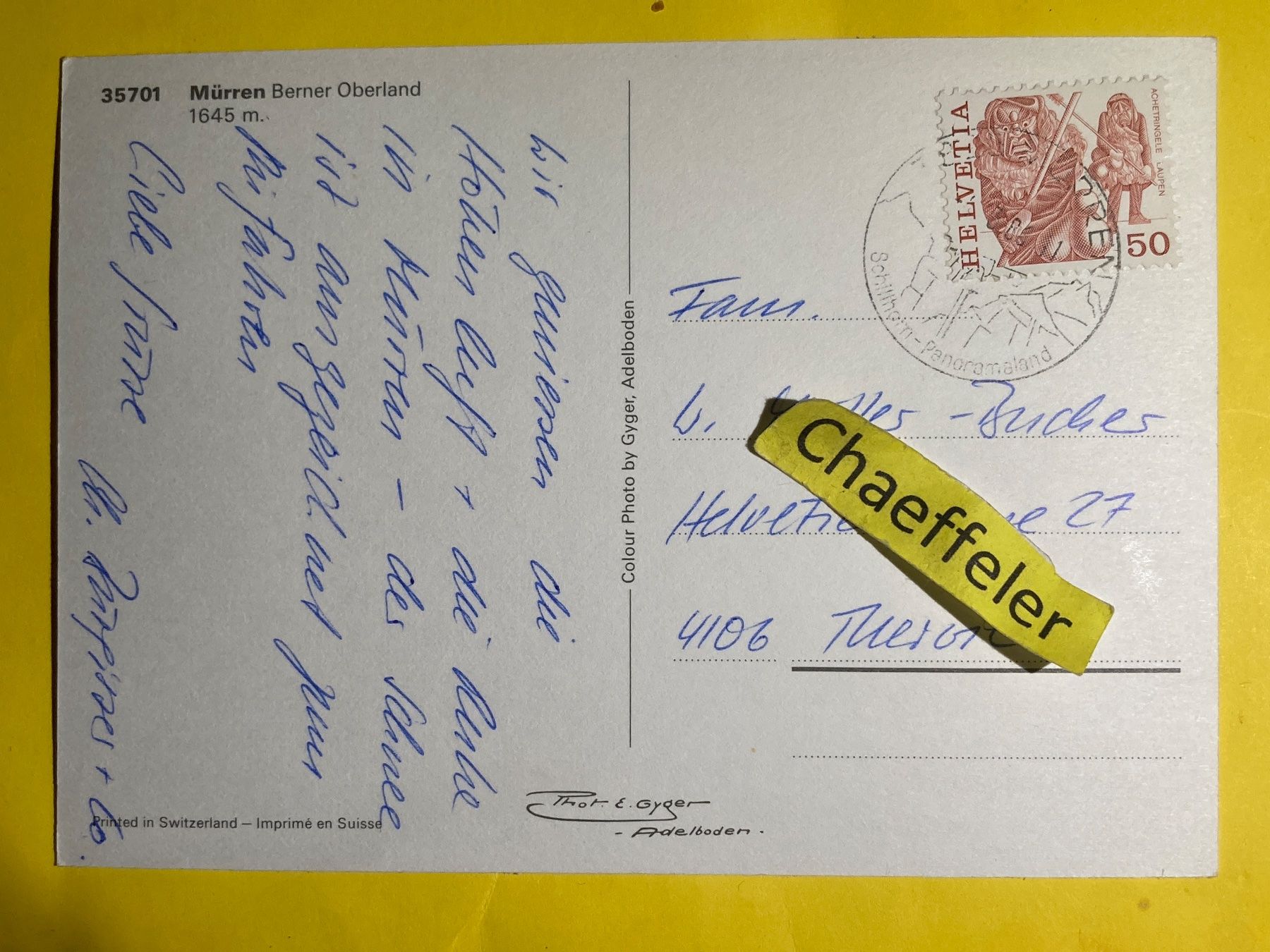 Cartes postales: 1986 Mürren Berner Oberland – D'occasion à Zürich par Chaeffeler 1