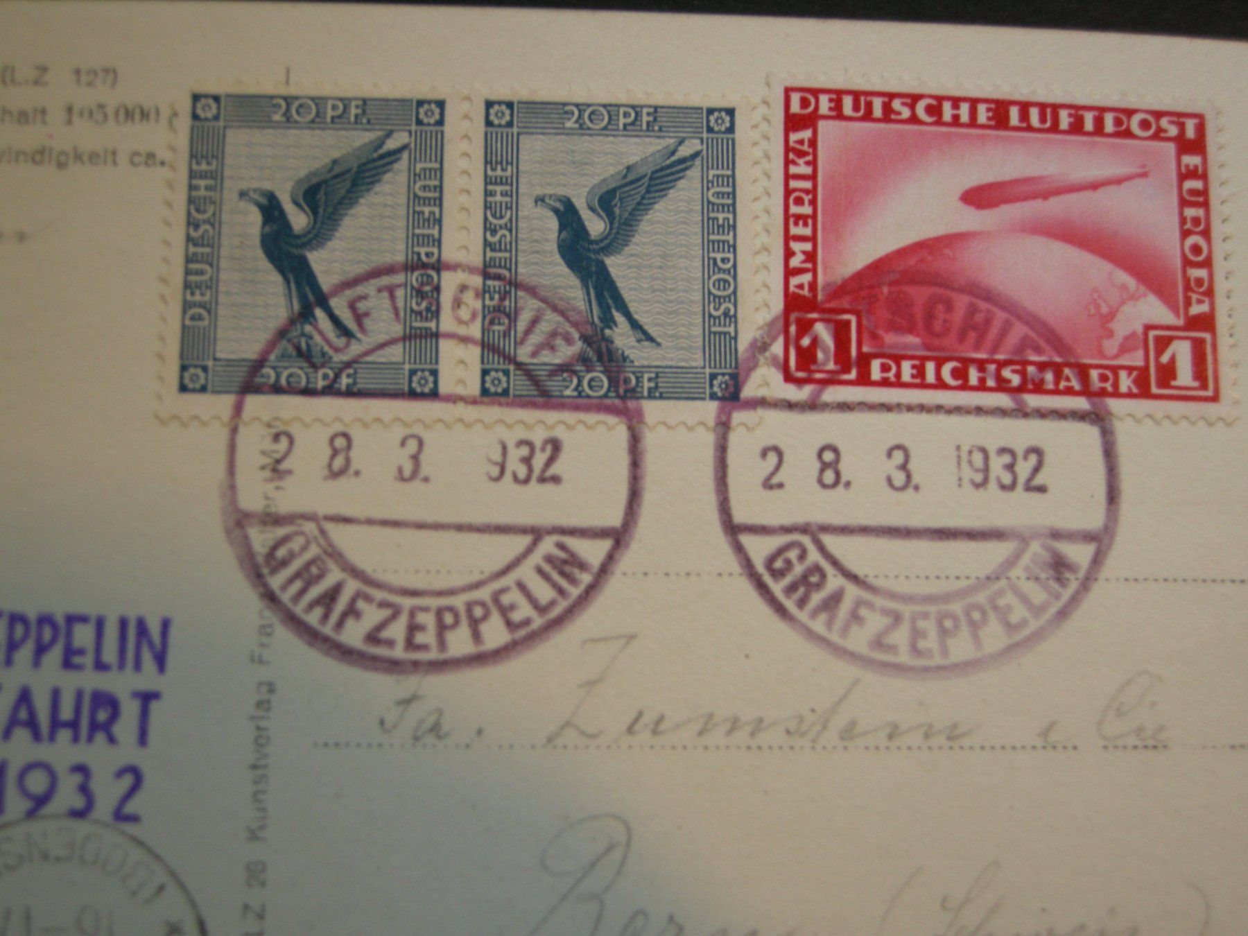 Tutti i francobolli: 28.3.1932. DEUTSCHE LUFTPOST LUFTSCHIFF ZEPPELIN, ZUMSTEIN – Usato da Eschenbach SG venduto da eDaisy 1