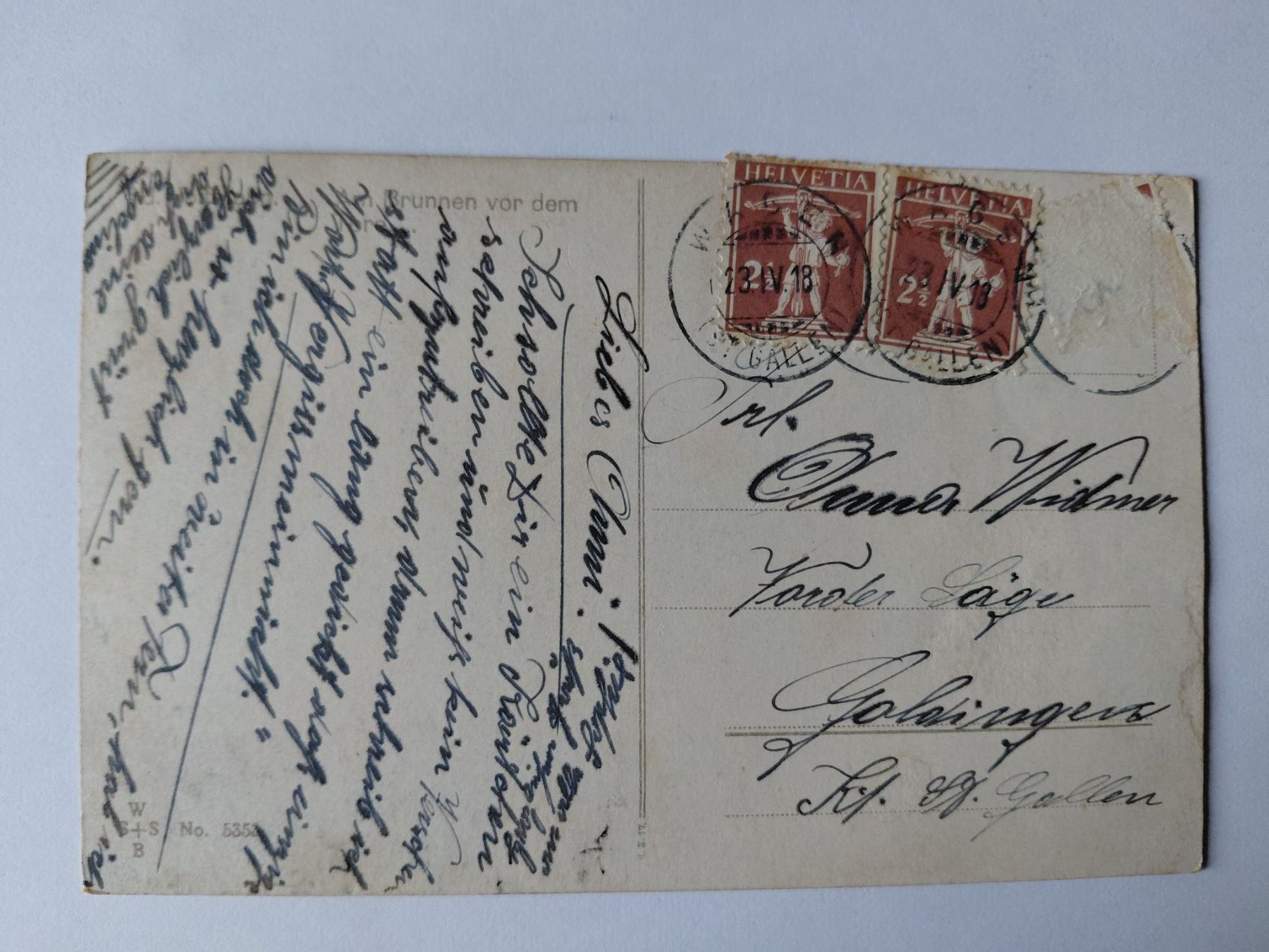 Ansichtskarten: Alte Ansichtskarte "Am Brunnen vor dem Tore..." 1918 – Gebraucht aus Wattwil von yburgler 1
