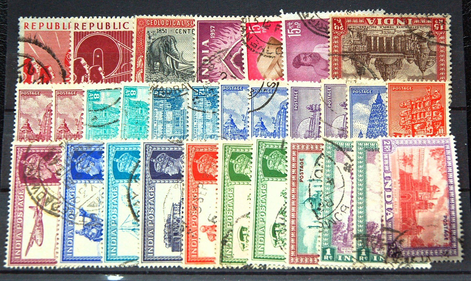 Tutti i francobolli: Inde india - 45 stamps used on 2 cards – Usato da Gland venduto da pas_wxw