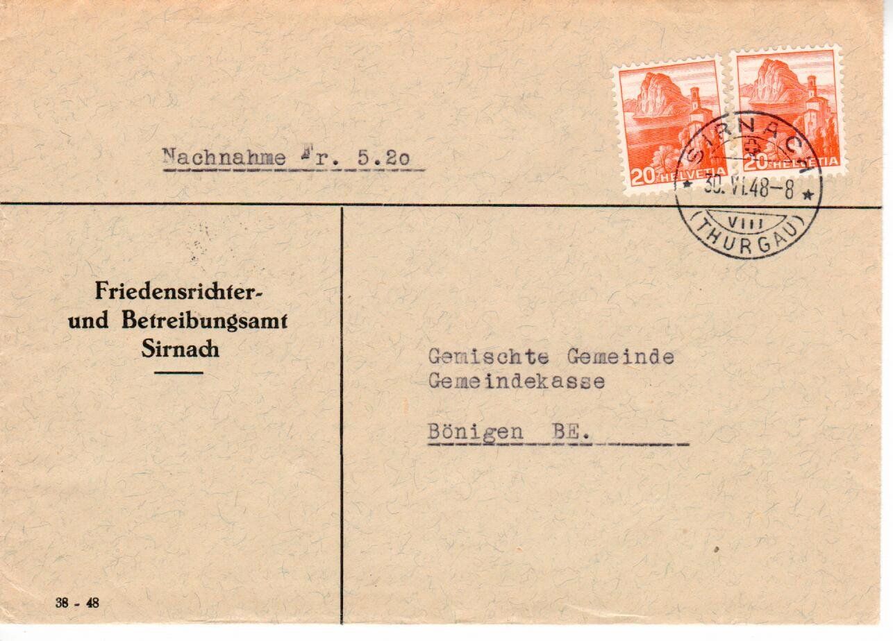 Tutti i francobolli: Brief Sirnach nach Bönigen 1948 – Usato da Wolhusen venduto da Curver9