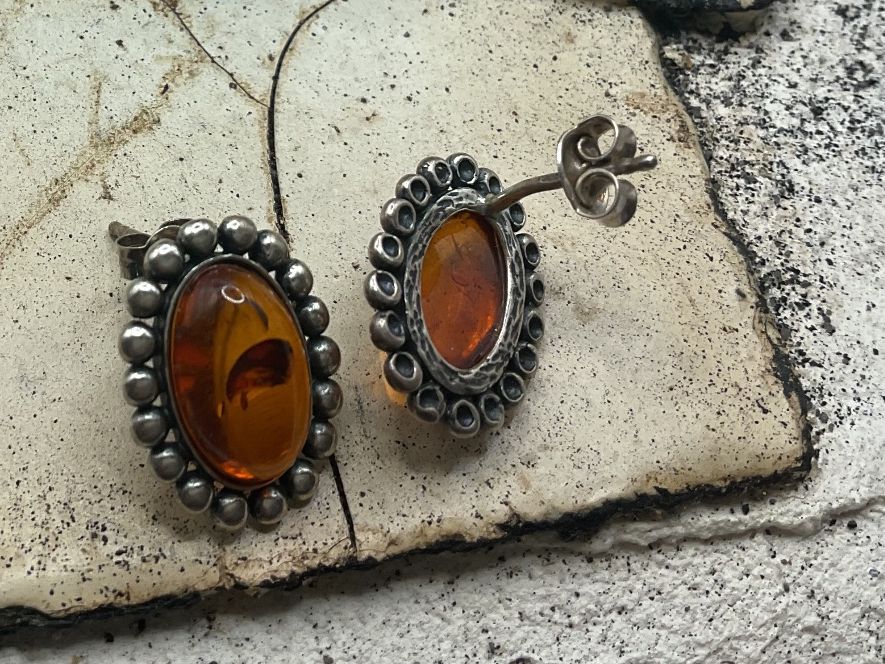 Ohrringe & -stecker: Vintage Ohrstecker Sterlingsilber mit Bernstein – Gebraucht aus Luzern von S.Kern01 1