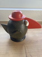 SPARDOSE HOLZ RABE COMIC HUT ROT FIGUR HANDARBEIT VINTAGE