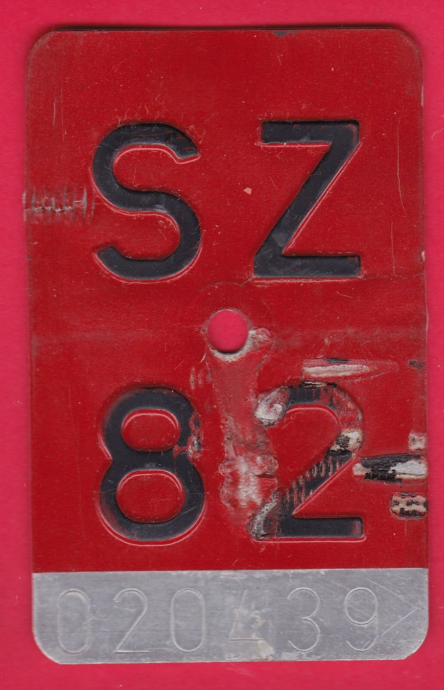 Schilder: VELONUMMER / FAHRRADSCHILD, SZ 82 – Gebraucht aus Oberrieden von Gebirgsstelze
