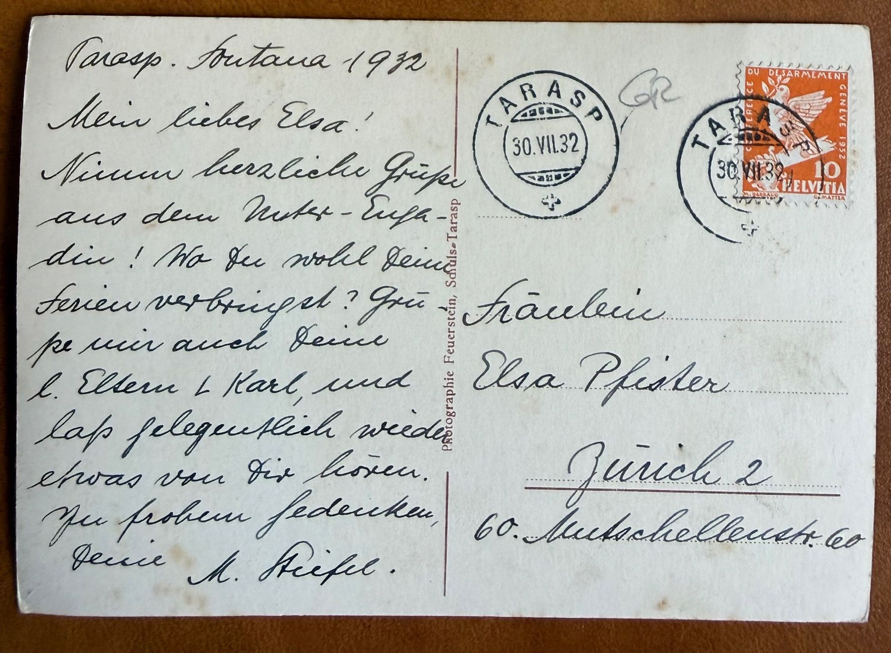 Cartoline postali: Tarasp - Fontana. 1932 – Usato da Lutry venduto da Ediego 1