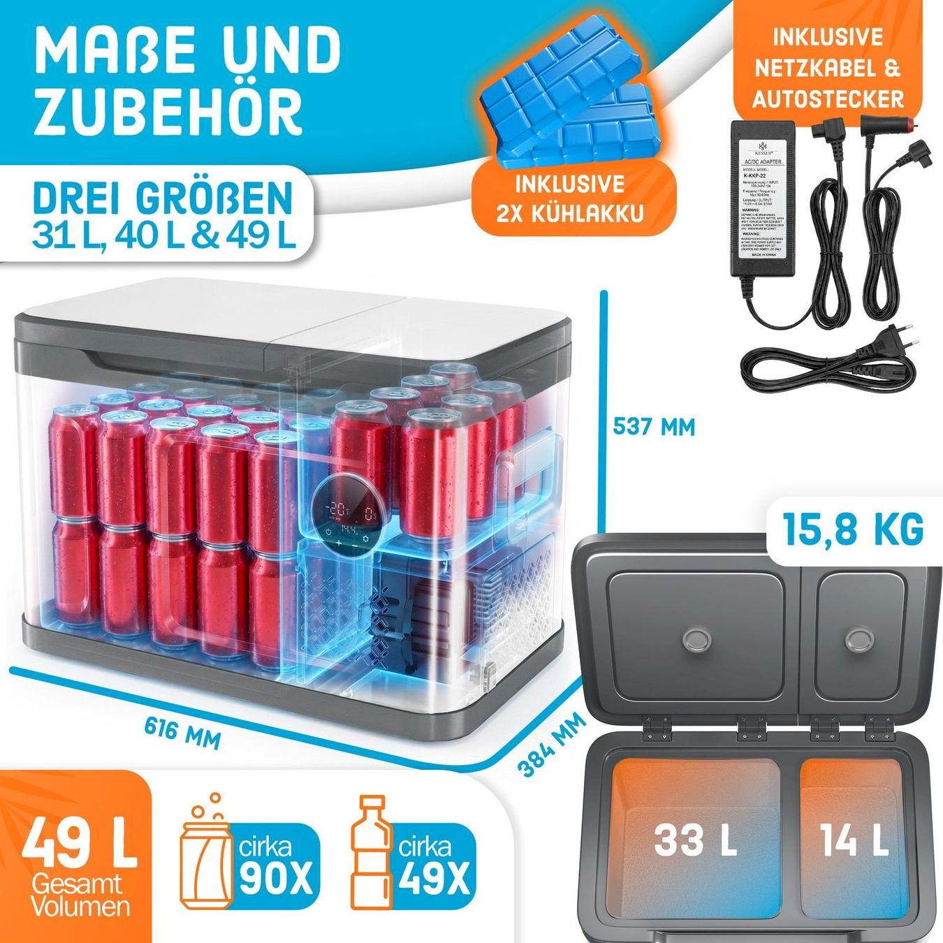 Cucinare, Mangiare & Bere: KESSER Kompressor Kühlbox 49L silber – Nuovo e nell'imballaggio originale da Bottighofen venduto da zaap 8