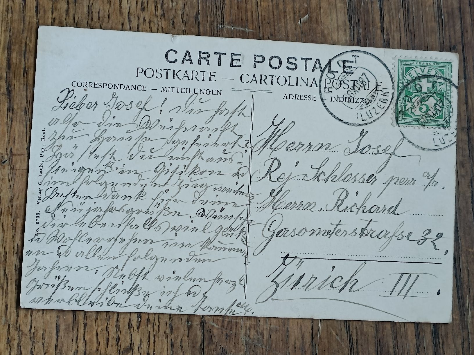Cartoline postali: Alte PK / Root LU - Gelaufen 1907 – Usato da Brugg AG venduto da Ente015 1