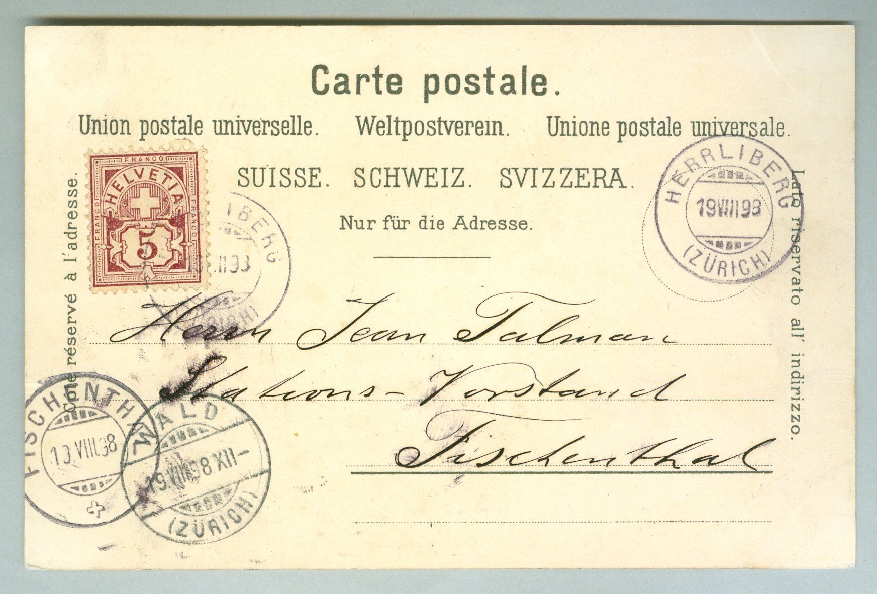 Cartoline postali: 1898 Schweiz AK Kt ZH – Usato da Zürich venduto da yago-rot 1