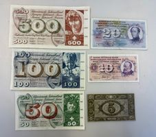(2150) Notenserie 500-100-50-20-10-5 Fr., leicht gefaltet