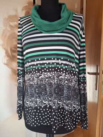 Tunika Longsleeve Gr 42 L Stretch Schwarz Grün 🎁 Herbst