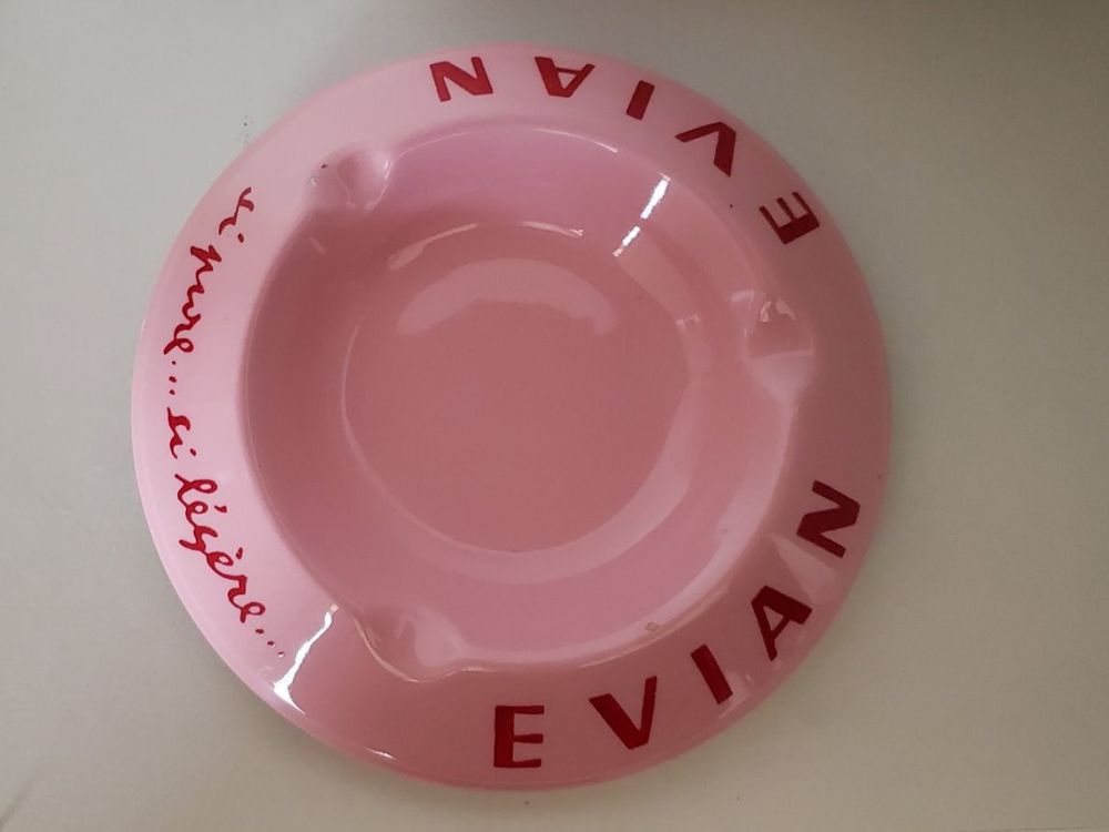 Cendrier Publicitaire Ancien EVIAN - Céramique Bistrot - Vintage France