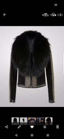 Lederjacke mit Pelzkragen, Grösse M ) von Philipp Plein