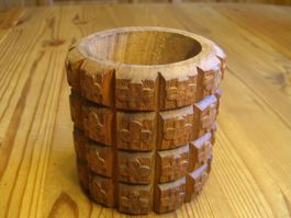 Vintage Holz Stifthalter Indien | Handgeschnitztes Relief