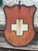 Schweres doppelseitig bemaltes altes antikes Wappen Schild