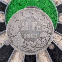 2 Franken sitzende Helvetia 1863 s, Kat. 200.-, key date