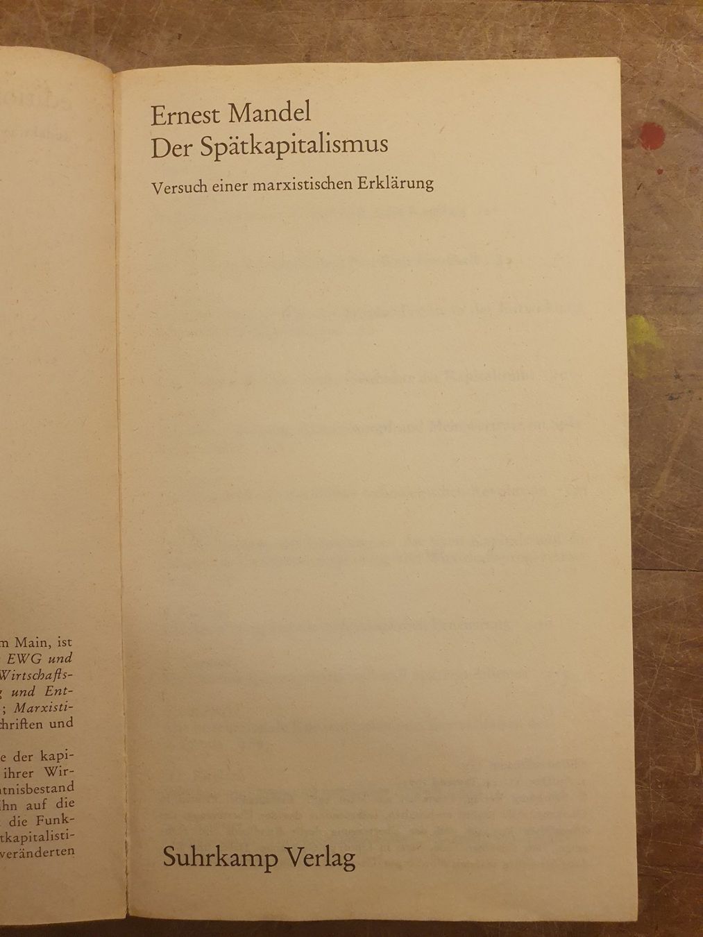 Libri: Der Spätkapitalismus - Ernest Mandel - Suhrkamp – Usato da Zürich venduto da loosebone 2