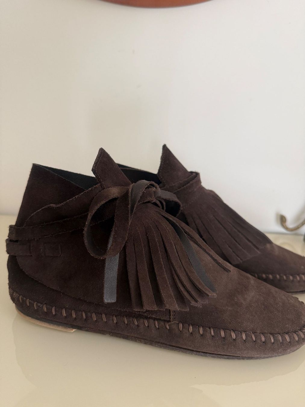 Scarpe da donna: WILDLEDER MOKASSIN FRANSEN BRAUN GR.40 – Usato da Steg im Tösstal venduto da goldlionfree 2
