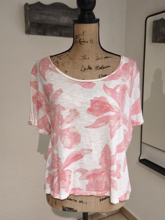 Damen Shirt Chicoree Blumenmuster Weiss/Pink Grösse XL