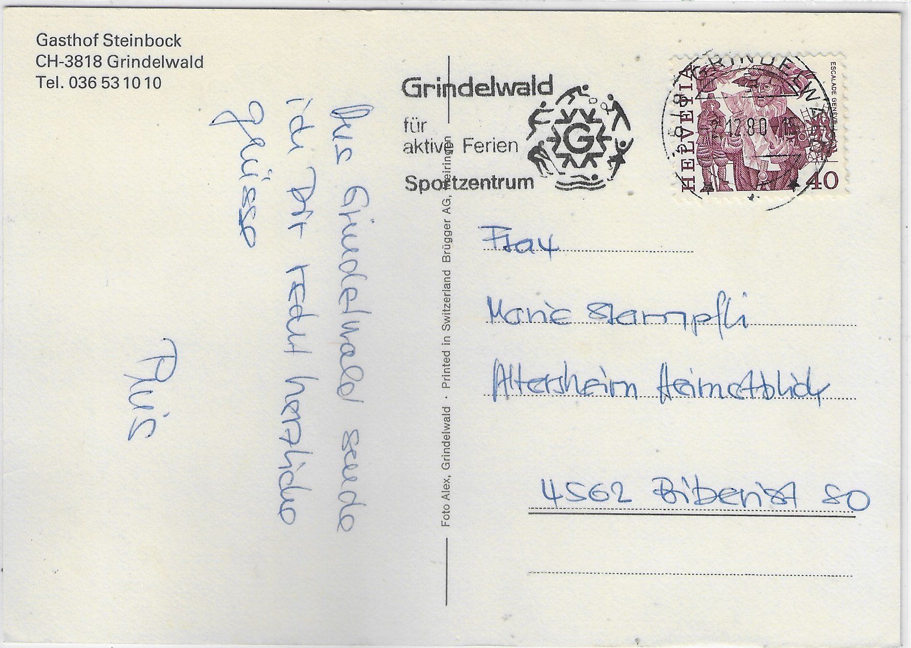 Cartoline postali: Gasthof Steinbock - Grindelwald – Usato da Ettingen venduto da Kartenplanet 1