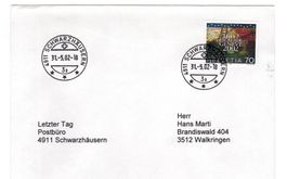 Letztagsbrief: Schliessung  Poststelle 4911 SCHWARZHÄUSERN