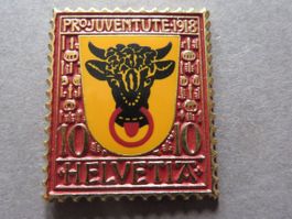 PIN, BRIEFMARKE URI STIER, PRO JUVENTUTE 1918, 10 RP.