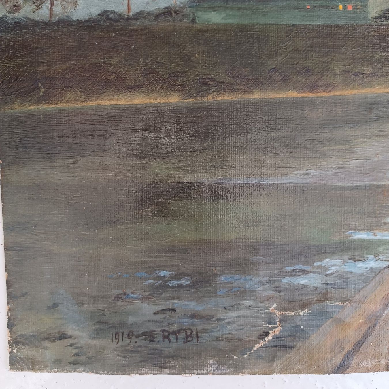 Gemälde: OELBILD.  Signiert. Mann auf Floss. 1919 – Gebraucht aus Zürich von  2