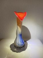 Vintage Vase, Mundgeblasen, Orange-Blau, Tulpenform