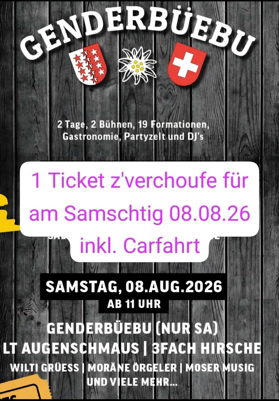 Billets: Konzert Genderbüebu  – Neuf avec emballage d'origine à Wohlen b. Bern par Zuristefu1997