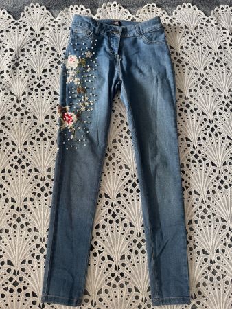 Manor Jeans Hose Gr 36 Stickerei Perlen Blau Neuwertig