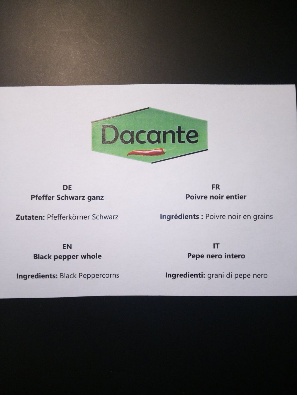 Cibi & Specialità: Dacante Pfeffer Schwarz ganz 500 g – Nuovo e nell'imballaggio originale da Werdenberg venduto da EXAStoreGmbH 2