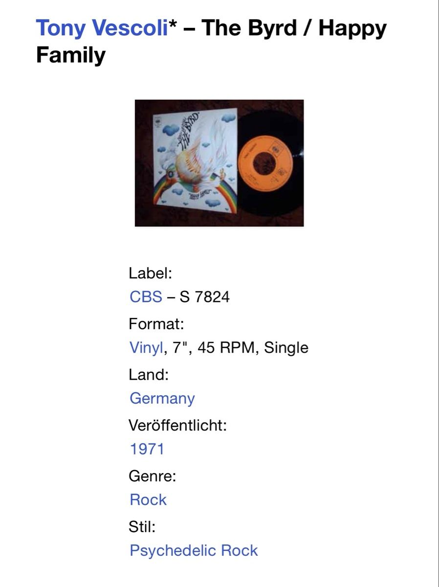Vinyles: Toni Vescoli. 1971. The Byrd – D'occasion à Faulensee par Mizuno06 2