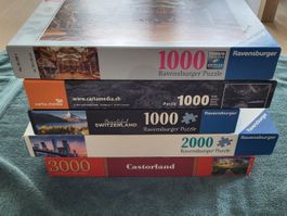 5 Puzzles 1000, 2000, 3000 Teile, Puzzle Sammlung