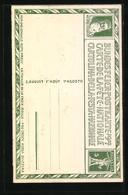 Cartoline postali: Schweizer Bundesfeier 1917, Helvetia bes – Usato da Berlin venduto da bartko-reher 1