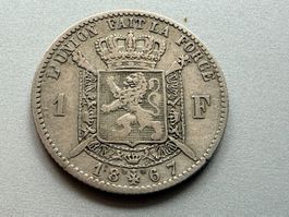 1 Franc 1867 Belgien - Silber 835/1000 - super Stück