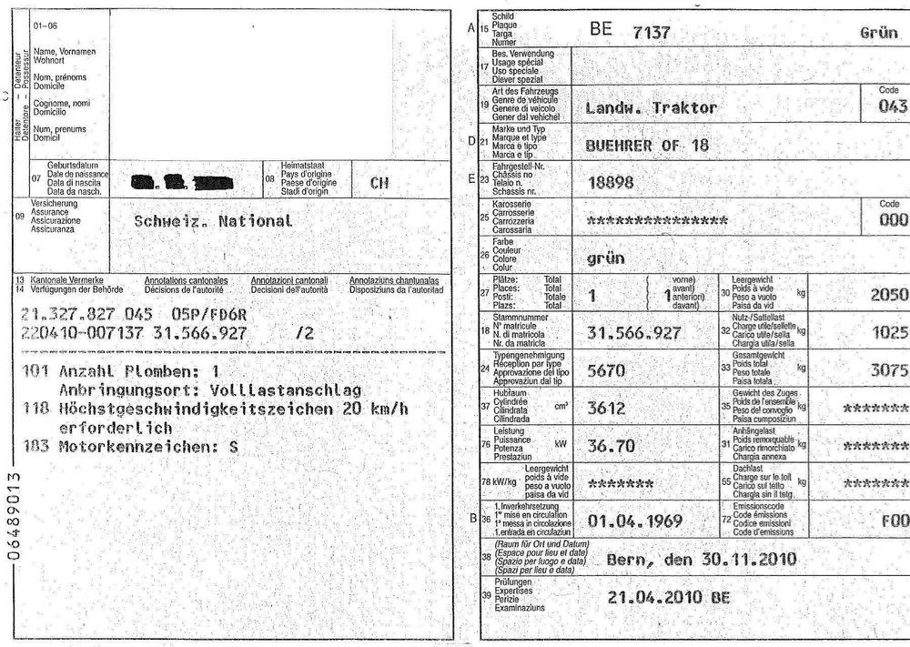 Bührer Traktor OF18 (Gebraucht) in Esslingen für CHF 2900 nur