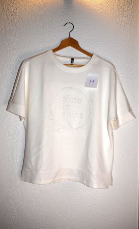 Weisser Kurzarm-Pulli, Grösse M, Aufdruck "Time to shine"
