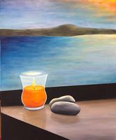 Santorinis Sonnenuntergang Oel auf Leinwand 50 x 40 cm