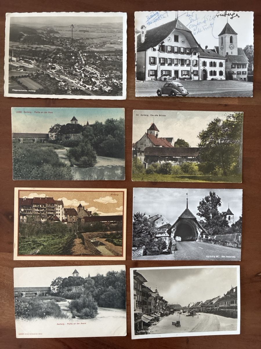 Cartoline postali: 8 Ansichtskarten Schweiz von Aarberg BE – Usato da Oftringen venduto da Cla.vD.74