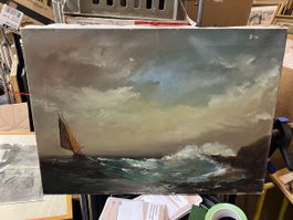 Peinture Marine Ancienne Signée, Huile Toile HENRI MOREILLON
