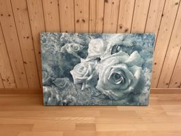 Leinwandbild Rosen Motiv blau weiss rechteckig gebraucht