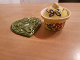 Petite cocotte + coeur poterie Beck Alsace peint à la main