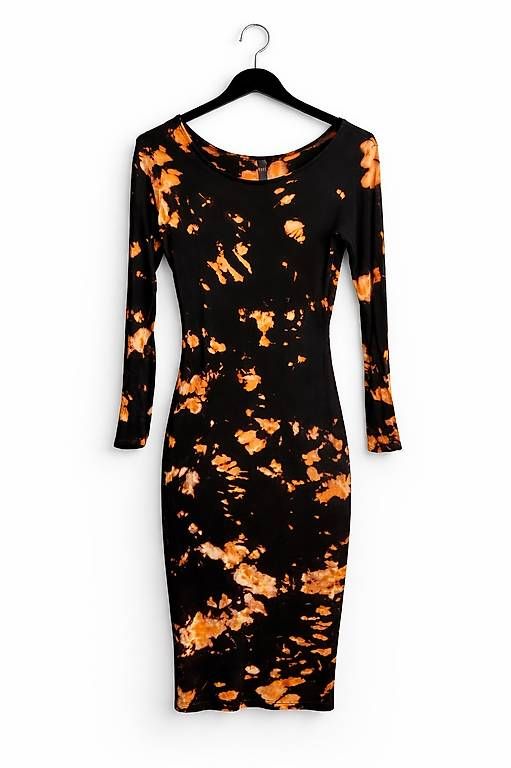 Vestiti: Schwarzes Midikleid mit orangenem Batikmuster – Usato da Allschwil venduto da ann_2t6s