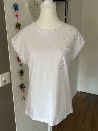T-Shirt weiss mit Strasssteinen  Gr. L,
