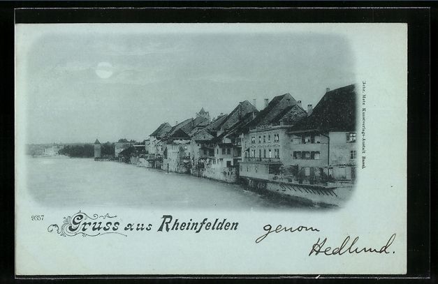 Cartoline postali: Mondschein-AK Rheinfelden, Uferpartie – Usato da Berlin venduto da bartko-reher