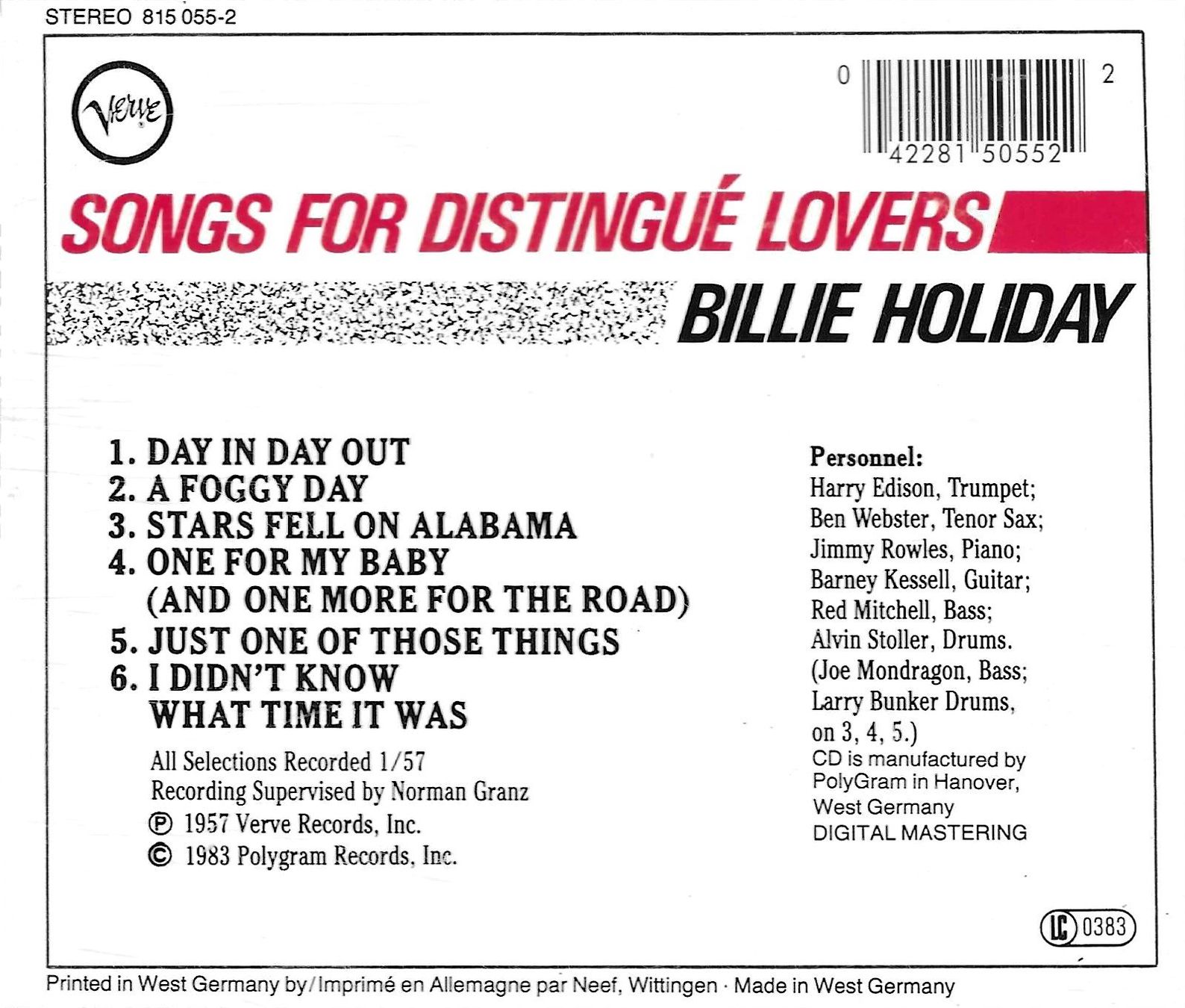 CD: Billie Holiday - Songs For Distingué Lovers – Usato da Savagnier venduto da Ne2065 1