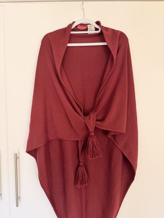 Damen Poncho Merinowolle 2 Stück (rot & grau)