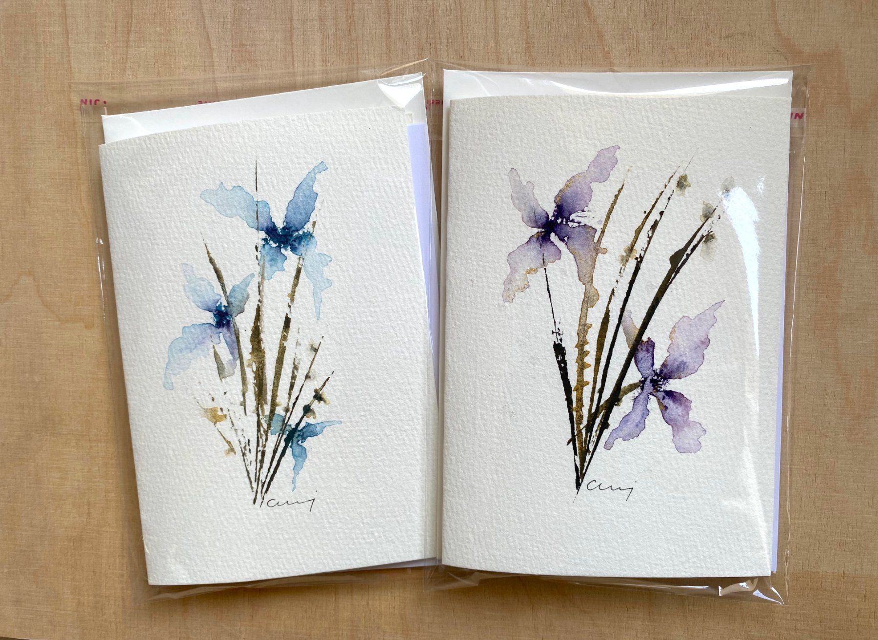Karten: 2-er Set Aquarell-Kunstkarten, handgemalt, Grusskarten – Neu und originalverpackt aus Fanas von Omibia